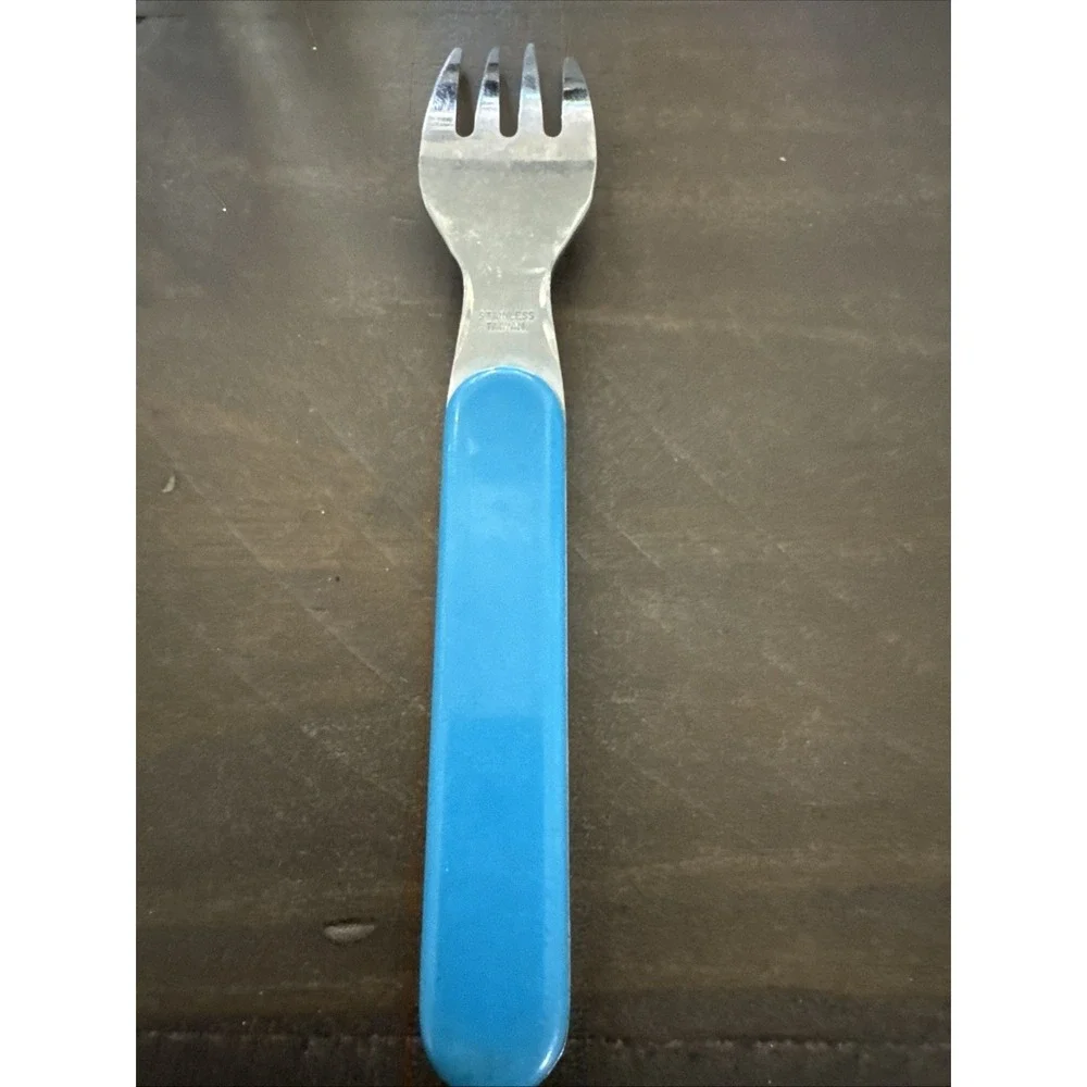 Disney Kids Fork Mickey, Minnie Vintage Blocks 1984 Stainless Taiwan